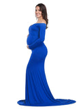 JustVH Maternity Fitted Gown Cross-Front V Neck Ruched Long Sleeve Maxi Photography Dress