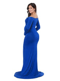 JustVH Maternity Fitted Gown Cross-Front V Neck Ruched Long Sleeve Maxi Photography Dress