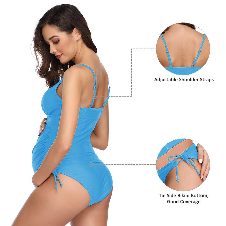 Solid Women's Maternity Swimsuit Retro Plum Wrap Front Tankini
