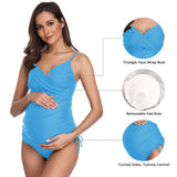 Solid Women's Maternity Swimsuit Retro Plum Wrap Front Tankini