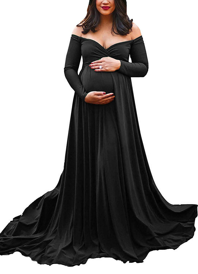 Saslax Maternity Off Shoulders Half Circle Gown for Baby Shower Photo Props Dress