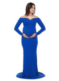 JustVH Maternity Fitted Gown Cross-Front V Neck Ruched Long Sleeve Maxi Photography Dress