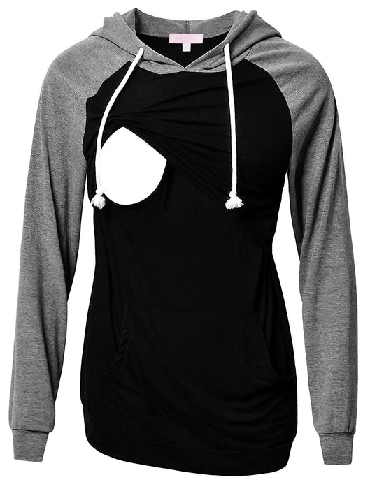 Women's Nursing Hoodie Sweatshirt Long Sleeves Casual Maternity Top Breastfeeding Clothes