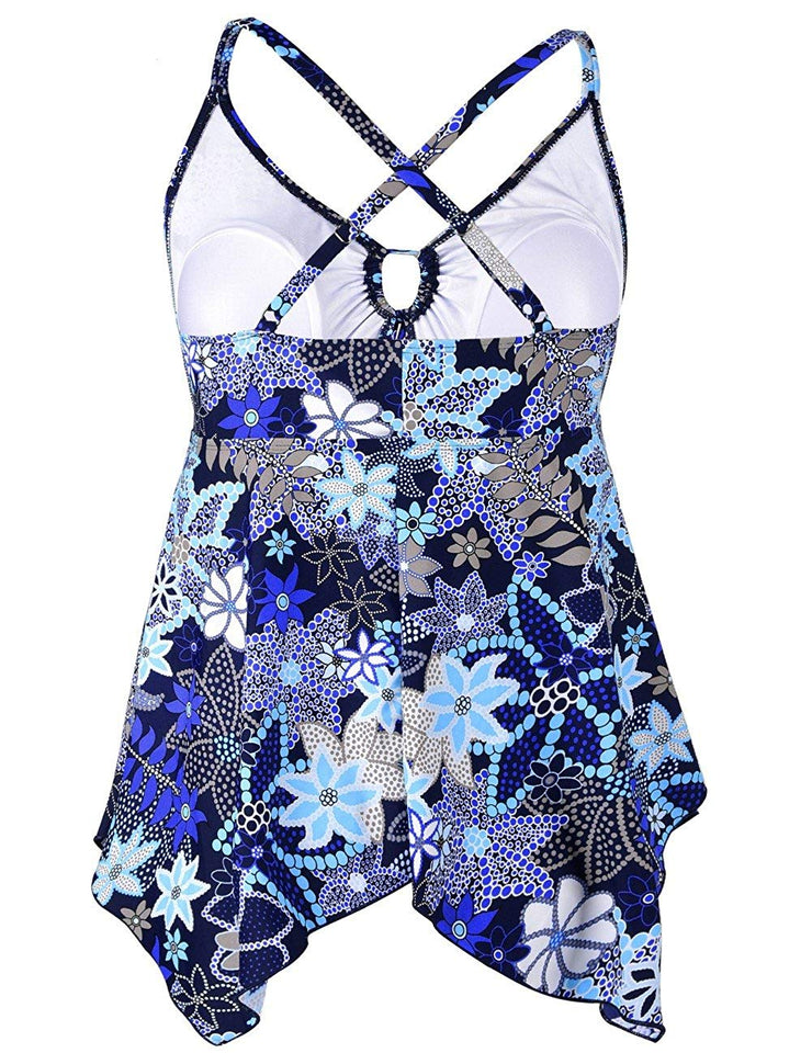 Mycoco Women's Front Tie Swim Top Cross Back Tankini Top Flowy Swimdress Tummy Control