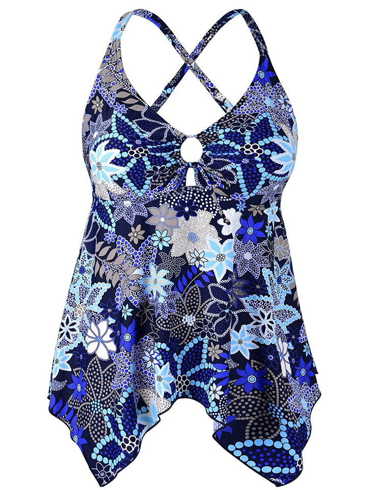 Mycoco Women's Front Tie Swim Top Cross Back Tankini Top Flowy Swimdress Tummy Control