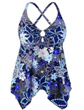 Mycoco Women's Front Tie Swim Top Cross Back Tankini Top Flowy Swimdress Tummy Control