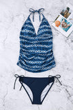 Halter Neck Maternity Tankini Tie-dye Striped Swimsuit Set